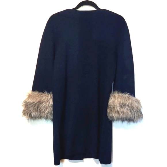 Soft Surroundings Navy Blue Cardigan Faux Fur Trimmed Cuffs Size XL EUC! - Picture 4 of 10